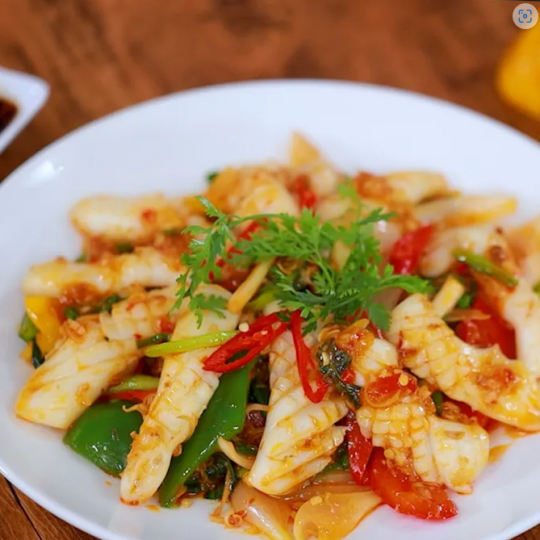 mực xào satế